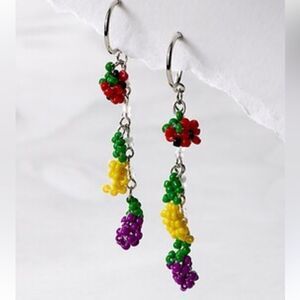 NWT Free People Sweet Treat Fruit Strawberry/Lemon/Grape Beaded Dangle Earrings